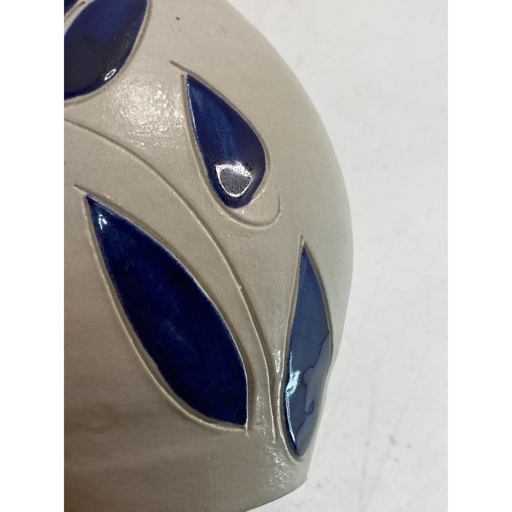 Vtg Williamsburg Art Pottery Salt Glazed Cobalt Blue Leaves‎ Pitcher Jug - Picture 10 of 13
